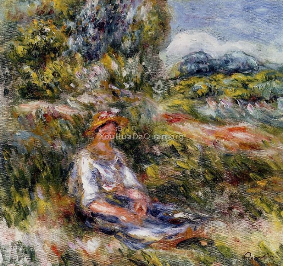 Young Girl Seated in a Meadow - 皮埃尔·奥古斯特·雷诺阿